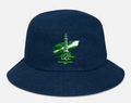 A navy blue bucket hat featuring a green and white graphic of the Taj Mahal with the text 'Taj Mahal' and 'Whisper of Love 2023' printed on the front, set against a light gray background.