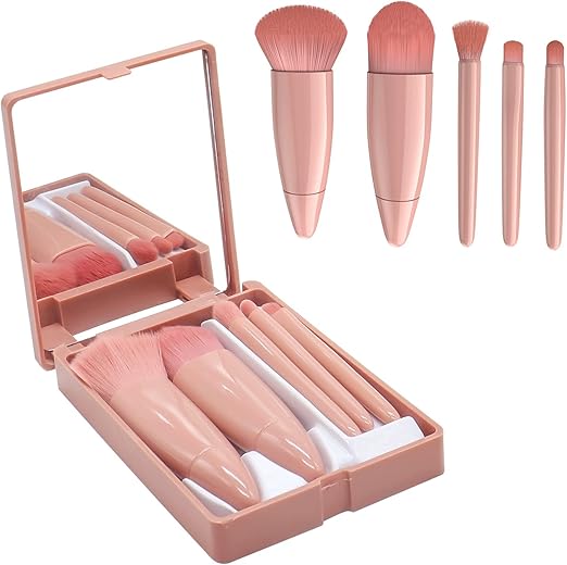 5-Piece Synthetic Fibre Makeup Brush Set with Mirror Box