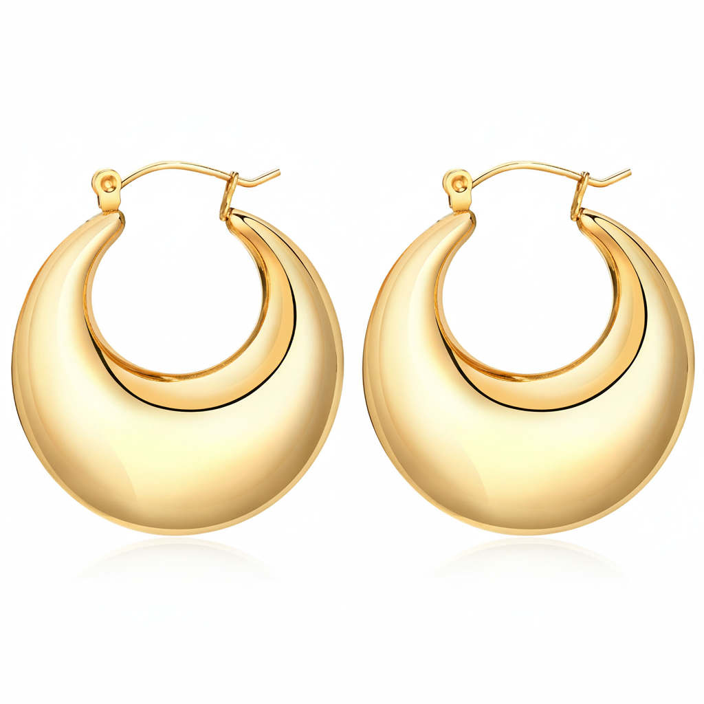 Chunky Gold Hoop Earrings - Flat Lay
