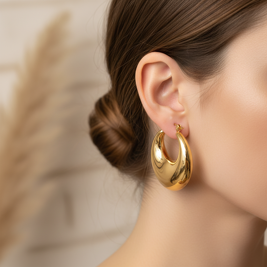 Chunky Gold Hoop Earrings - Lifestyle