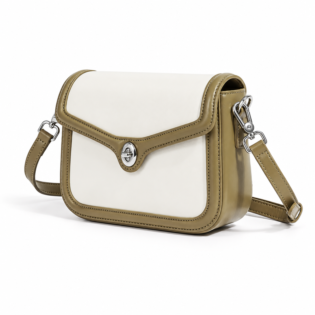Cream and olive bag on a white background