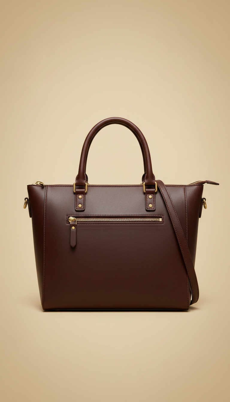 Leather Tote Bag with Gold Accents