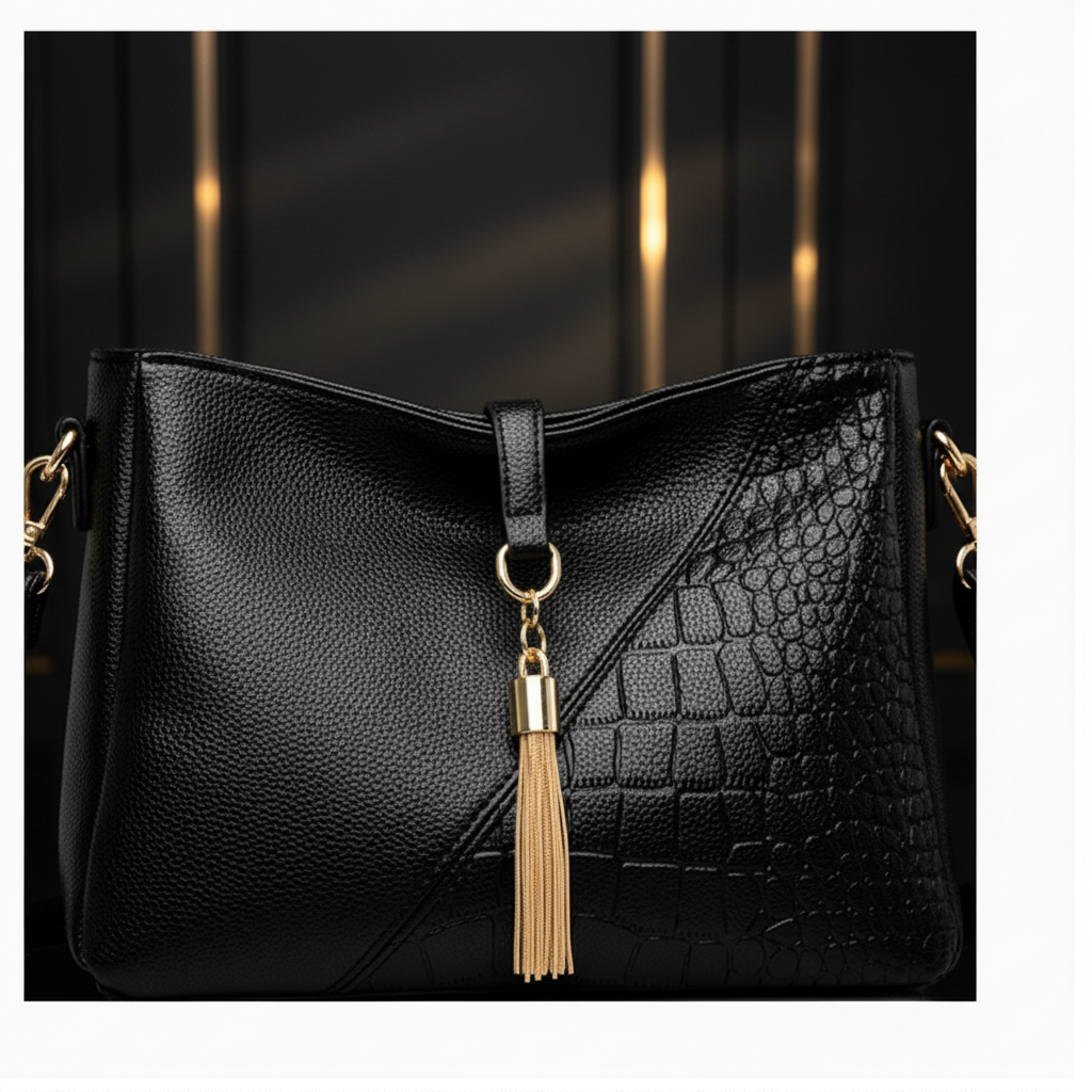 Detail – gold tassel and crocodile texture