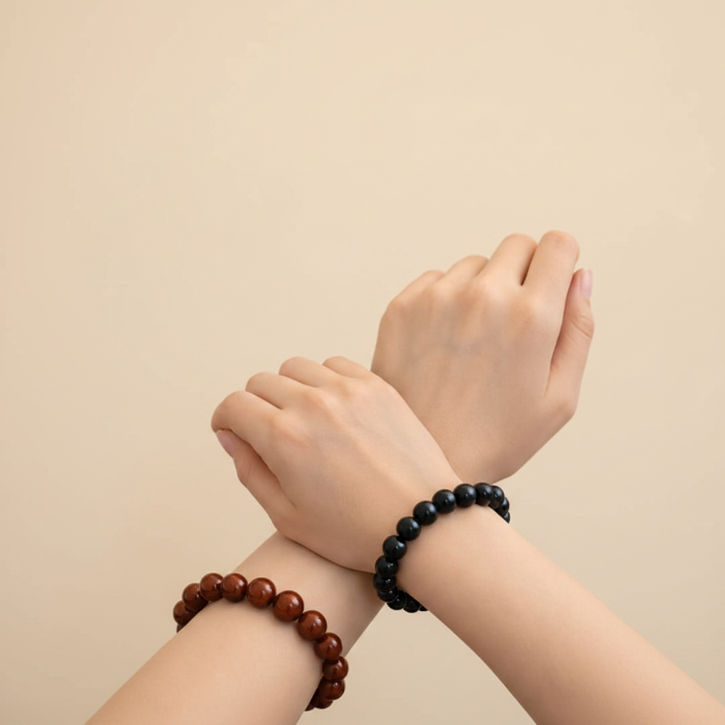 Both bracelets worn on wrists together - square