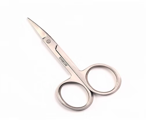 Orial curved eyebrow scissors – silver stainless steel side view