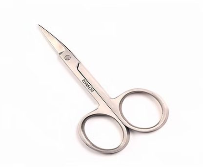Orial curved eyebrow scissors – silver stainless steel side view
