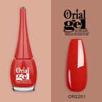Orial Gel nail polish – Red OR2201 bottle and nail swatch