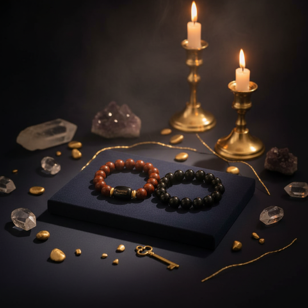 Midnight and gold lifestyle mood shot of bracelet set - square