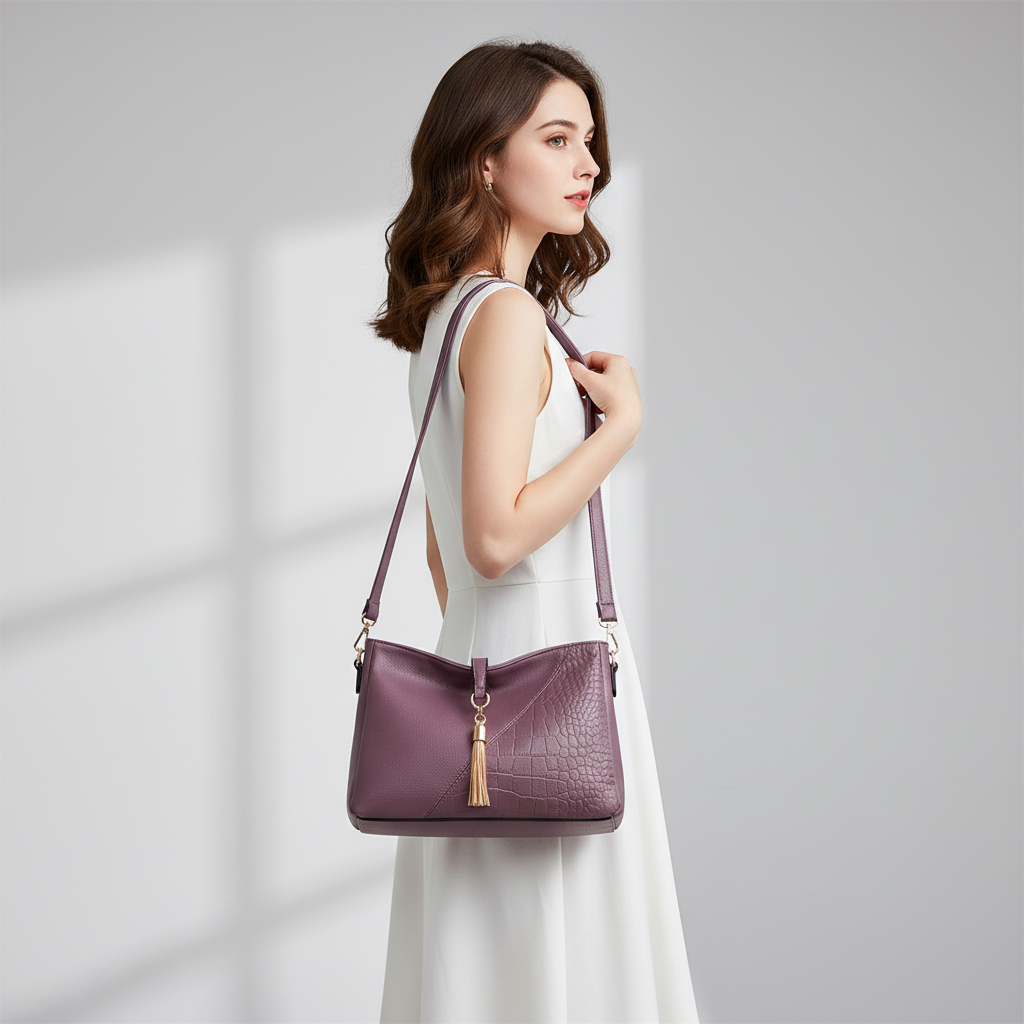 Purple lifestyle – model wearing bag
